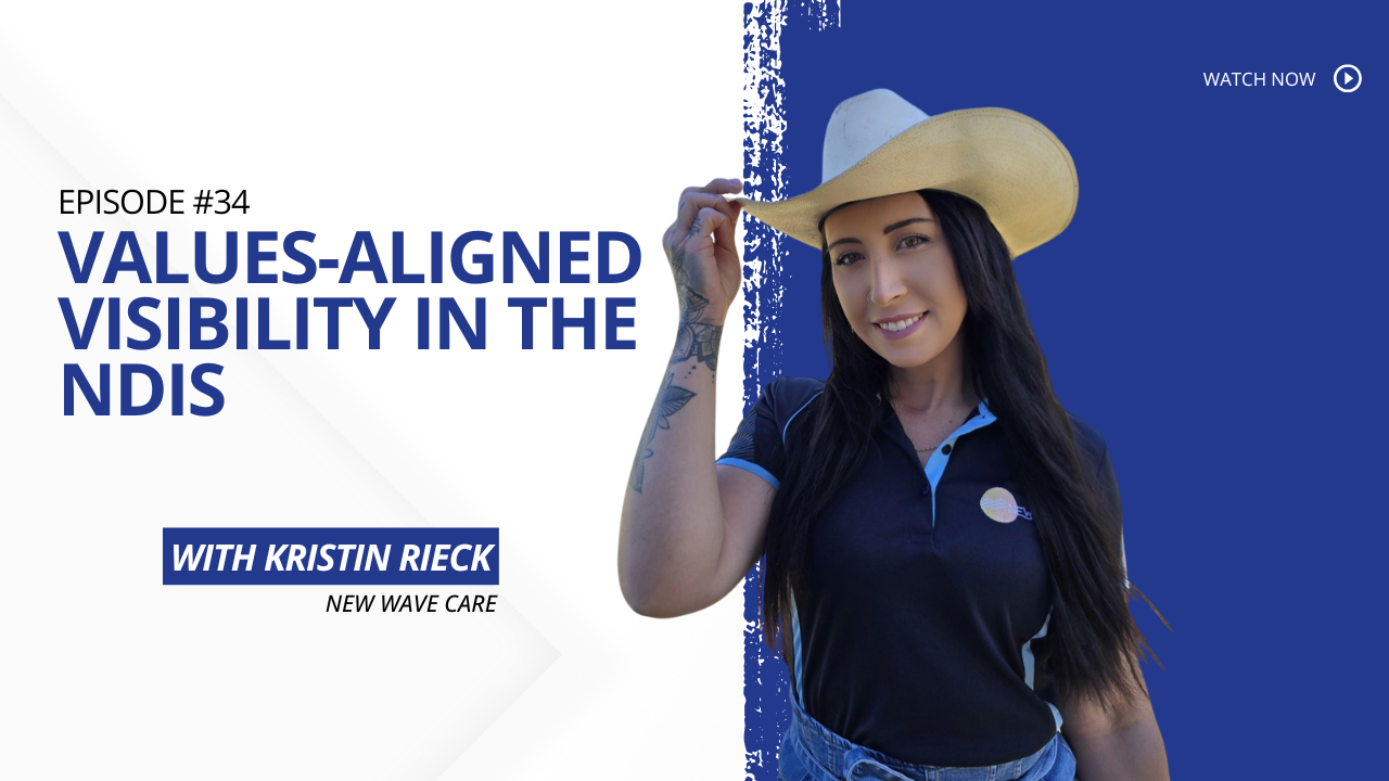 Kristin Rieck, guest on The Healthy Business Lab Podcast, engaging in a conversation about values-aligned visibility in the NDIS space.